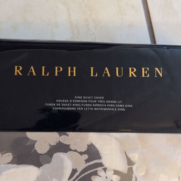 NWT Ralph Lauren King Duvet Cover Avery Charcoal Floral Grey - Picture 3 of 7